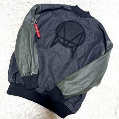 OWSLA Skrillex Bomber Jacket Black Khaki Leather Denim Size S USA Made