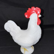 Milk Glass Rooster Shaped White Red Yellow Covered Dish Decorative Farm Animal