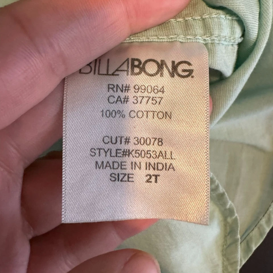 Camisa con botones Billabong verde menta manga corta niño pequeño, talla 2T Foto 4 de 4