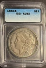 1883 S  MORGAN SILVER DOLLAR ICG AU 53,** VERY RARE COIN**
