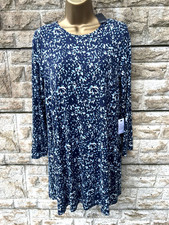 New Tag Ladies M&C0 Petite Navy Floral 3/4 Sleeve Jersey Shift Dress UK 14 Petit