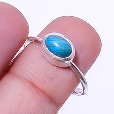 Copper Blue Turquoise Gemstone 925 Sterling Silver Ring s.8 A394