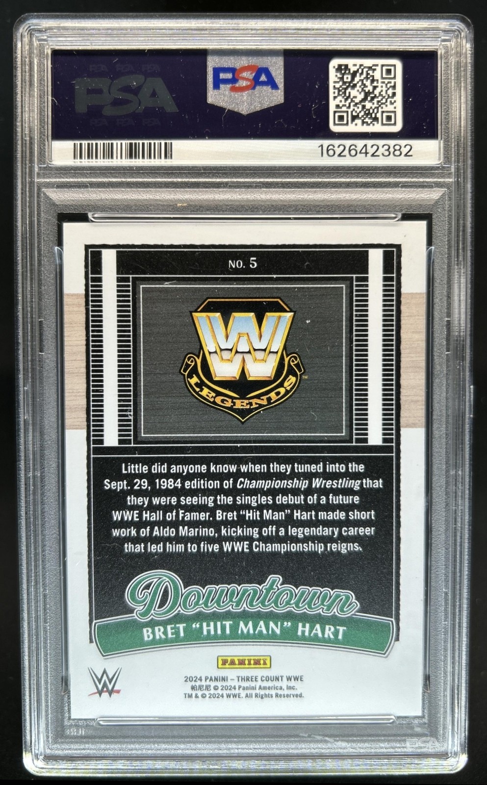 2024 Panini Three Count WWE Bret "Hit Man" Hart Downtown SSP #5 PSA 8 view 2