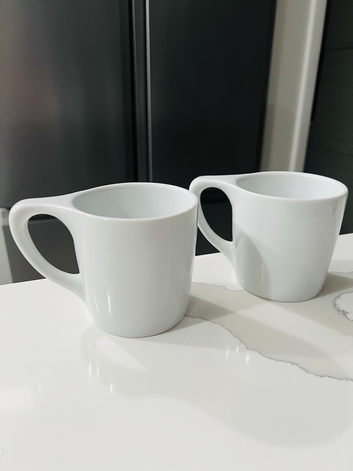 Brand New Set 2 Modern notNeutral Lino 10oz White Porcelain Tea Coffee Cups Mugs
