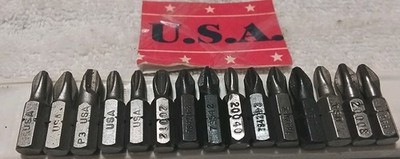 15PC USA-MADE ASSORTED PHILLIPS 1/4''×1'' HEX DRIVER BIT SET USA  