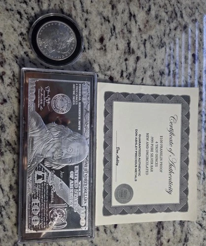 Lot 2014 $100 Dollar Silver 4 oz .999 Fine Silver  & 1884 O Morgan Uncirculated