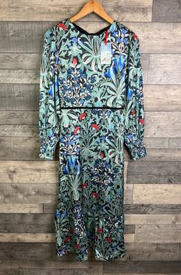 Hope & Ivy x William Morris Midikleid Größe UK 8 grün blau The Amelia lang neu mit Etikett