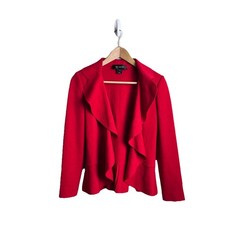 St John Black Label Jacket 2 Red Ruffle Wool Open Blazer Women  s Santana Knit