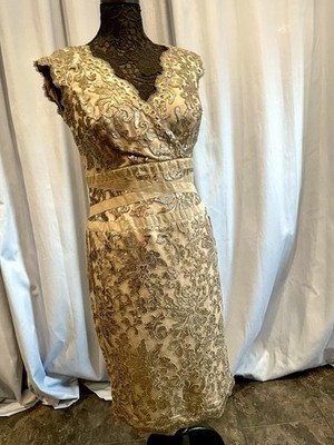 NWT Tadashi Shoji Gold Sequin Embroidered Lace Evening Cocktail Dress; Sz  8  | eBay