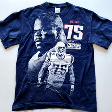 Vtg NEW ENGLAND PATRIOTS T-Shirt VINCE WILFORK Size Medium Blue