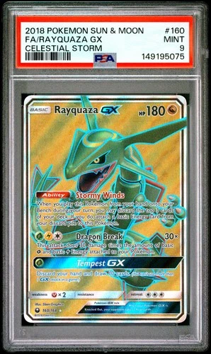 2018 POKEMON SUN & MOON CELESTIAL STORM #160 FULL ART/RAYQUAZA GX PSA 9