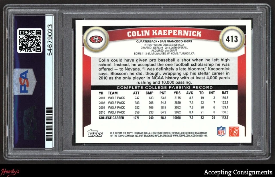 2011 Topps #413 Colin Kaepernick RC Rookie PSA 10 GEM MINT 49ERS - Image 2 of 2