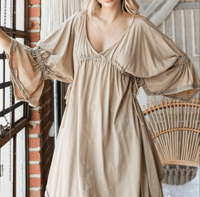 Oli&Hali Mineral Wash Sage Green Boho Knee Length Dress Size M/L