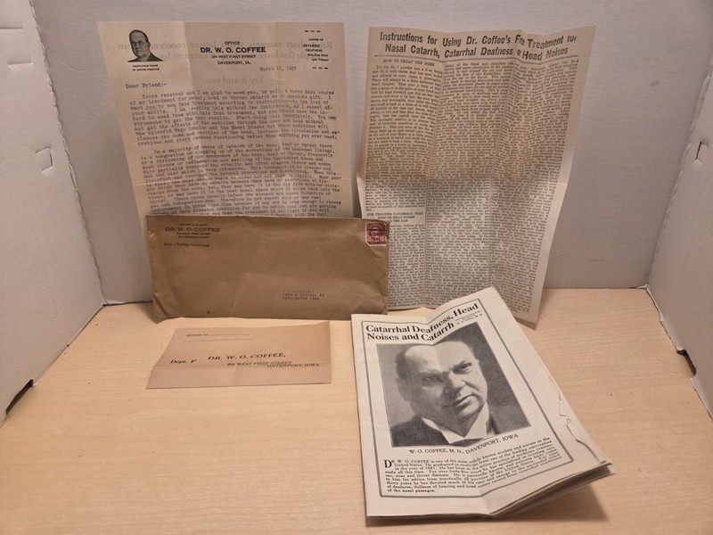 1927  Dr. W. O. Coffee Catarrh Treatment Booklet & Advertising Materials Letter