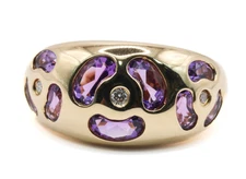 Vintage Chaumet Amethyst Diamond 18k Yellow Gold Wide Dome Chubby Ring US 7 EU55