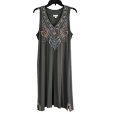 J.Jill embroidered sleeveless V-neck shift dress, Green Size: M Tall