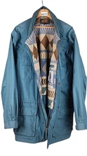 Vtg Eddie Bauer Aztec Blanket Wool Lined Mountain Parka Mens XL Teal Chore Coat