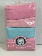 NEW Vintage Gerber Prefolded Cloth Diapers 4-Pack 100% Cotton NOS Pink Blue Girl