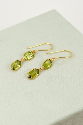 18 Karat massives Gold Peridot Ohrhänger - August Geburtsstein, französischer Haken, Zargenfassung