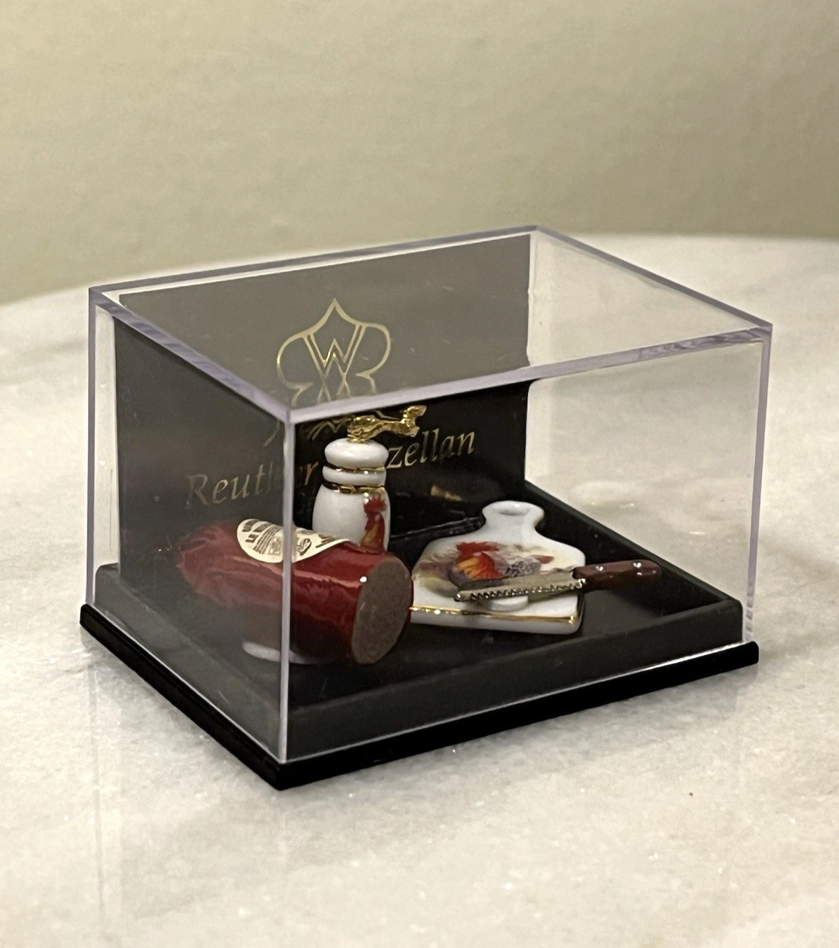 Reutter Porzellan Germany Dollhouse Miniature Rooster Cutting Board & Ham Set