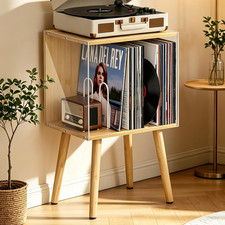 Vinyl Record Storage with Acrylic Side Panels,Record Player Stand Holds 100 Lps