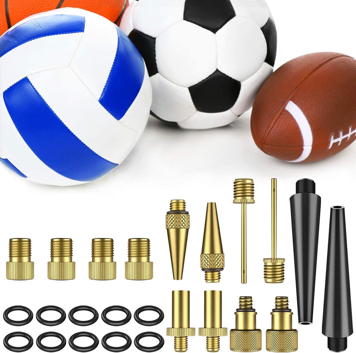 NATUCE 24PCS Brass Bike Pump Adapter, Bicycle Valve Adapter Set