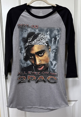 TUPAC SHAKUR 2PAC All Eyez On Me Hip Hop GANGSTA Rap Raglan Shirt Black Small