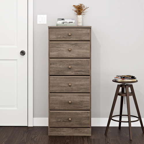 Astrid Tall Gray Dresser: 16.5"D X 19.75"W X 50"H, 6-Drawer Chest for Bedroom by - Picture 2 of 12