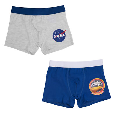 NASA Boxershorts Jungen Kinder Unterhose Unterwäsche Grau/Blau (2er Pack)