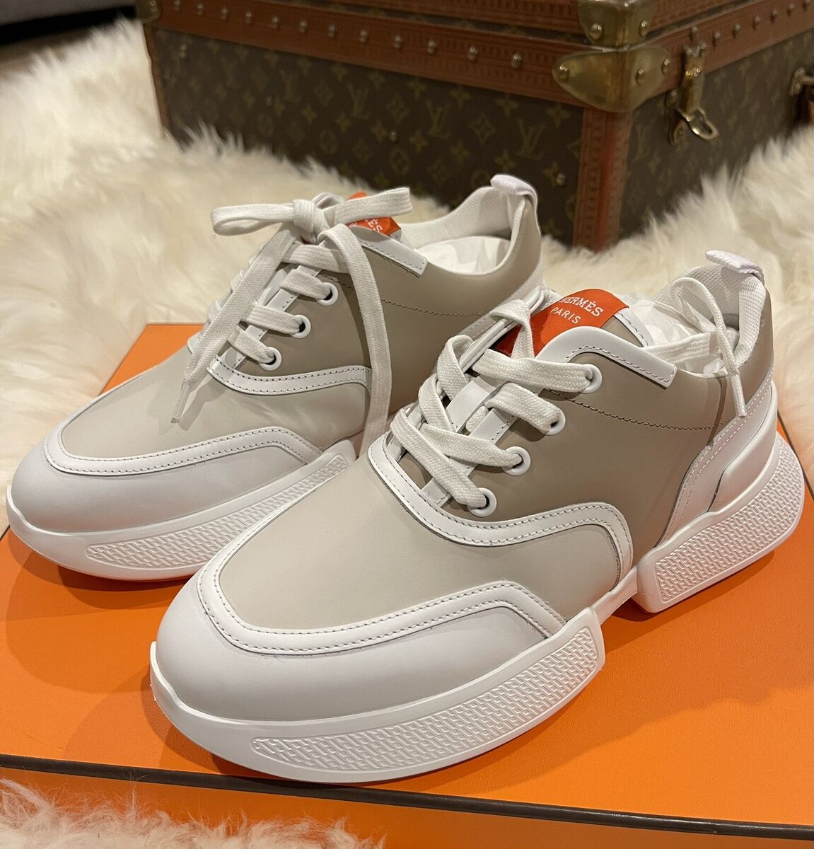 New Hermes Women Giga Leather Sneaker Multicolor Blanc Gomme New Hermes Women Giga Leather Sneaker Multicolor Blanc Gomme