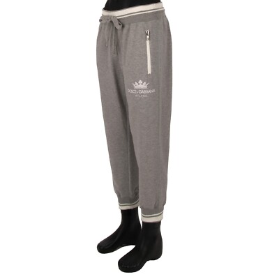 DOLCE & GABBANA DG Logo Crown Zip Pocket Cotton Jogging Pants Gray