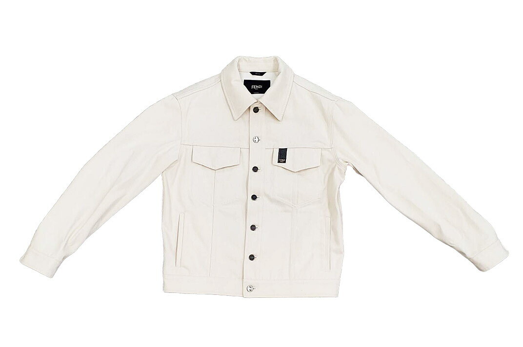 Fendi Logo Patch Denim Jacket 12Cpf-22-171 Size 46 White Cotton Popular .2831.