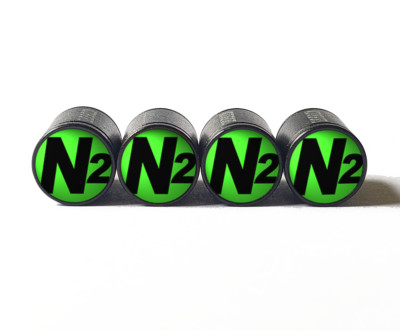 Green with Black N2 Nitrogen Tire Valve Caps - Black Aluminum - Fits all Autos