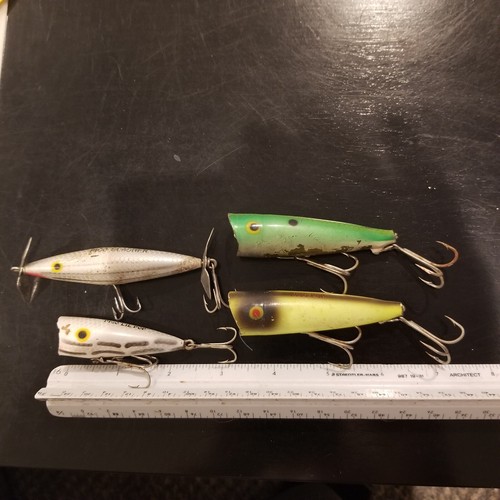 Lot Of 4 Vintage Pico Fishing Lures, 1 Slasher, 1 Lil Pop, 2 Pico Pop USED COND