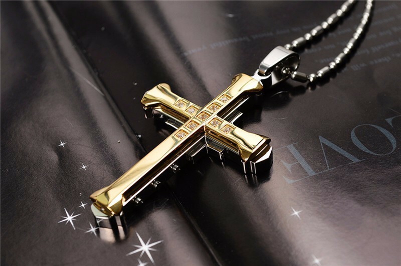 Elegant Two-Tone Stainless Steel Crucifix Necklace - Unisex  Jesus Crucifix Cross Pendant Unisex! New! display picture 1