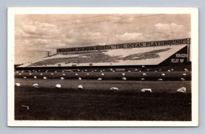 Giant Nova Scotia Relief Map ''The Ocean Playground'' RPPC Antique Photo ~1930s