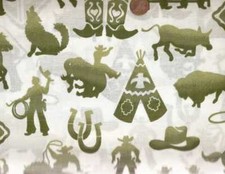 Rodeo icon cowboys horses buffalo western green fabric