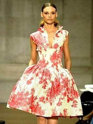 Oscar de la Renta Resort 2007 Runway Pink Toile Bow Back Cocktail Dress US 0 2 4
