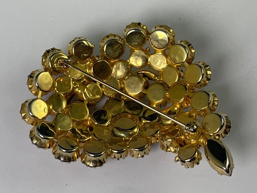 Large Vintage Unsigned Eisenberg Purple Clear Rhinestone Goldtone Brooch - Picture 8 of 9