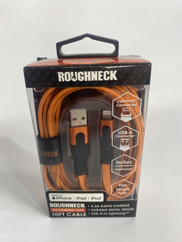 Roughneck USB To Lightning Charging Cable 10 Ft MFi-certified Apple iPhone Ruler - Picture 6 of 8