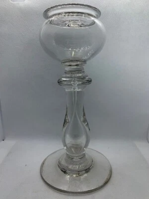 Lampe à huile Verre soufflé Veilleuse provençale, pied fin XIX ème - Photo 1/4