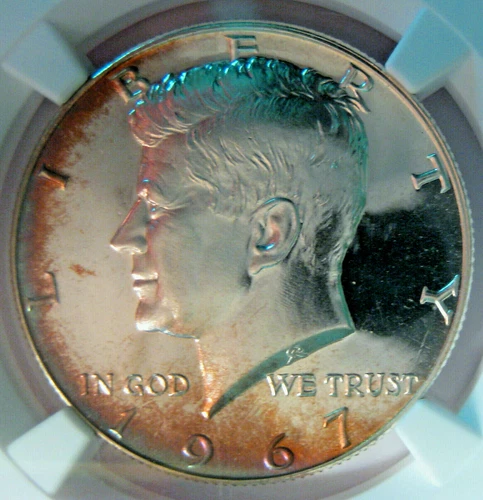 1967 SMS KENNEDY HALF DOLLAR~NGC CERTIFIED MS67 CAMEO~ RIM TONED OBVERSE~SUPERB*