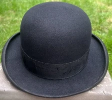 ANTIQUE 1920's  WALTER LANGDON BLACK DERBY BOWLER HAT 7 1/8