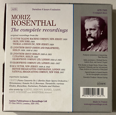 MORIZ ROSENTHAL Complete Recordings 1928-1942 APR 5 x CD box set
