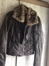 Firetrap Brown Leather Zip Up Jacket Size Xl Fully Lined Size 10