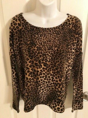 ALICE + OLIVIA Animal Print Black Brown Long Sleeve Sweater, Small