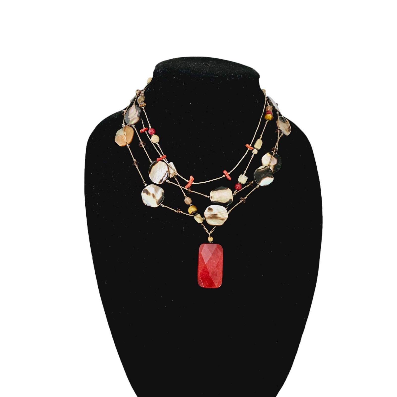 3 Necklaces Layering Mop Abalone Shell Quartz Tig… - image 3