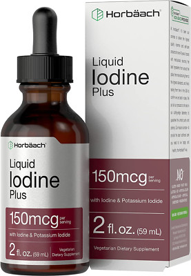 Liquid Iodine Drops 2 fl oz 150mcg Iodine & Potassium Iodide Supplement Horbaach