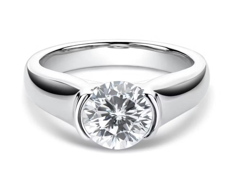 2.00Ct Round Cut Certified VVS1 Moissanite Engagement Ring 14K White Gold Plated