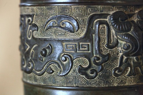 HIEROGLYPH Bronze VASE 12 inch MEIJI Era Japanese Antique Old Metal Figurine - Picture 10 of 24